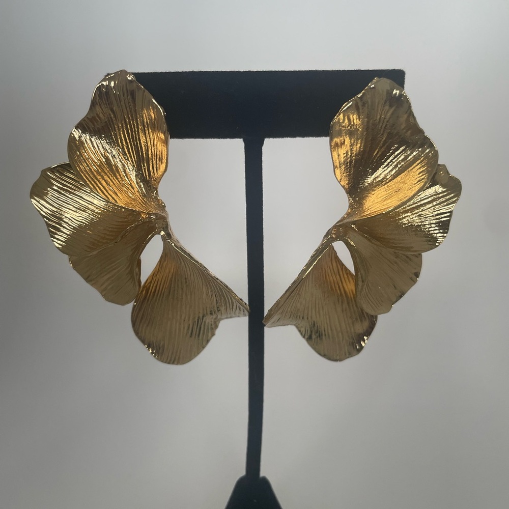 Nicholls Jewellery Gold Leaf Statement Earrings UK Designer Botanical